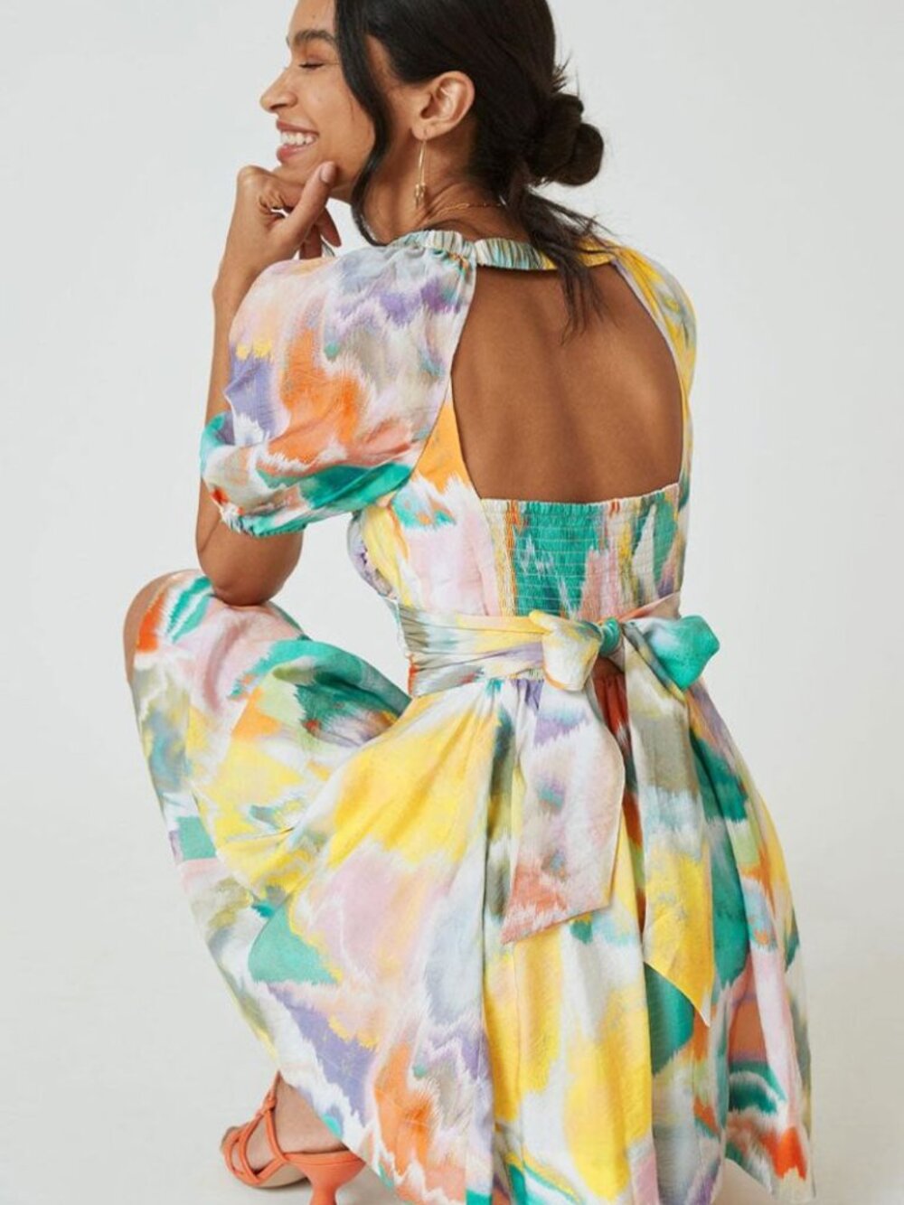 Anthropologie | Colorful Puff Sleeve Mini Dress | Summer Feminine | Medium - Picture 6 of 13
